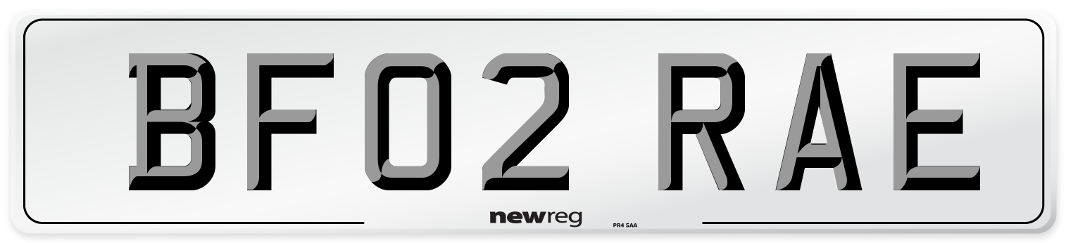 BF02 RAE Number Plate from New Reg